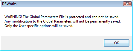 WARNING! The GlobalP Parameters File is protected and can not be saved