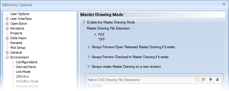 MechworksPDM options for MasterDrawingMode