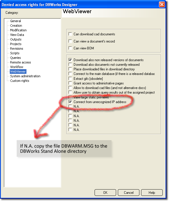 Settings in DBWARM