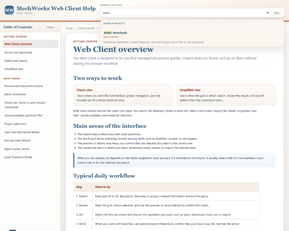 Online help bot search example